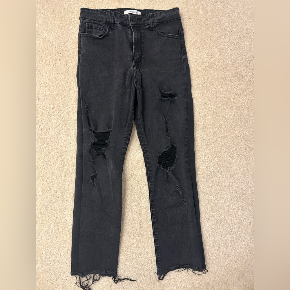 Zenana Outfitters Black Distressed Skinny Jeans